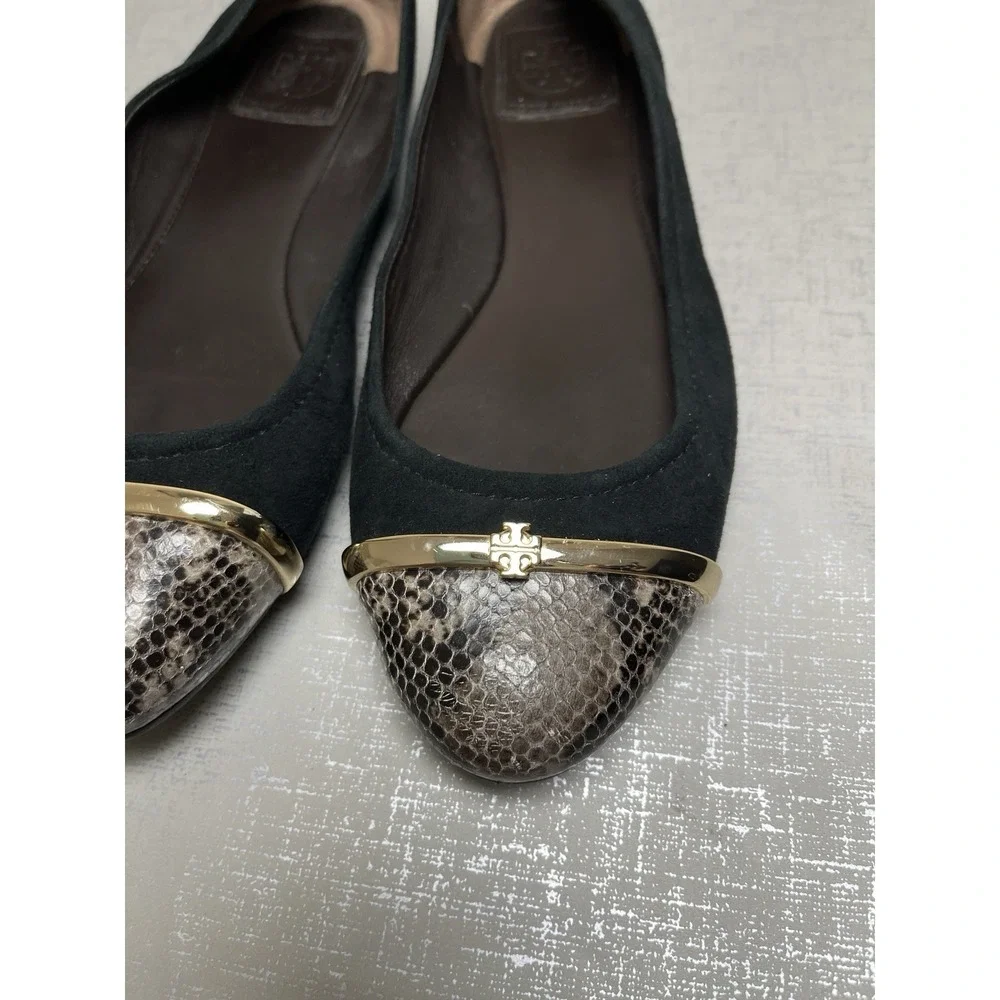 Tory Burch Pacey Suede Snakeskin Cap Toe Ballet Flats Loafers 9 M Preppy Office
